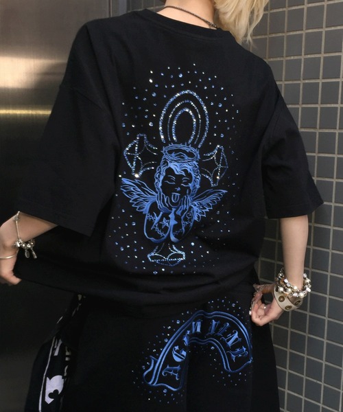 A'GEM9(エージェムナイン)の「A'GEM/9 × .kom 『A'GEM/9/エージェムナイン』 ラインストーンエンジェルTシャツ(Tシャツ/カットソー・レディース・ブラック×ブルー/ブラック×シルバー/ブラック×ピンク・M/L)」の11枚目の写真