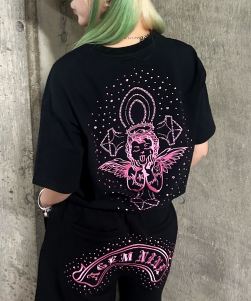 A'GEM9(エージェムナイン)の「A'GEM/9 × .kom 『A'GEM/9/エージェムナイン』 ラインストーンエンジェルTシャツ(Tシャツ/カットソー・レディース・ブラック×ブルー/ブラック×シルバー/ブラック×ピンク・M/L)」の13枚目の写真