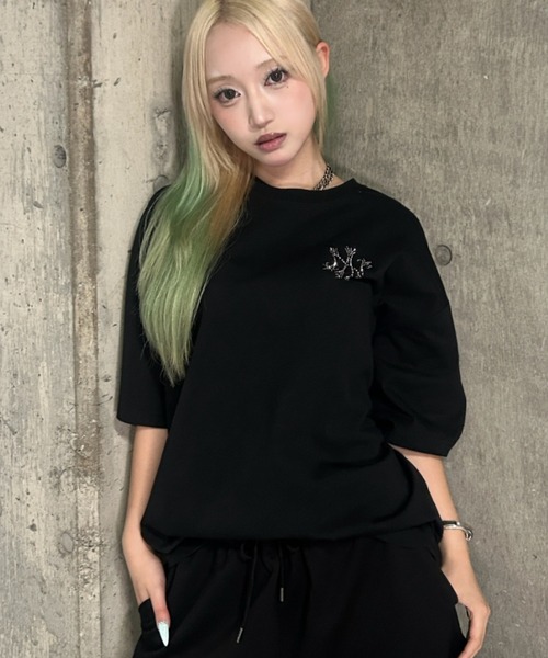 A'GEM9(エージェムナイン)の「A'GEM/9 × .kom 『A'GEM/9/エージェムナイン』 ラインストーンエンジェルTシャツ(Tシャツ/カットソー・レディース・ブラック×ブルー/ブラック×シルバー/ブラック×ピンク・M/L)」の16枚目の写真