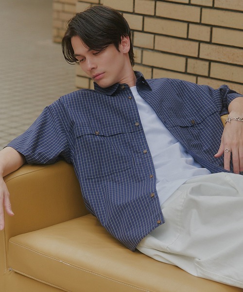 MAISON CLUB（メゾンクラブ）の「【MAISON CLUB】Fishing Half Sleeve Shirt / フィッシング半袖シャツ（シャツ/ブラウス・メンズ・ネイビー/ブルー・L/M）」の2枚目の写真