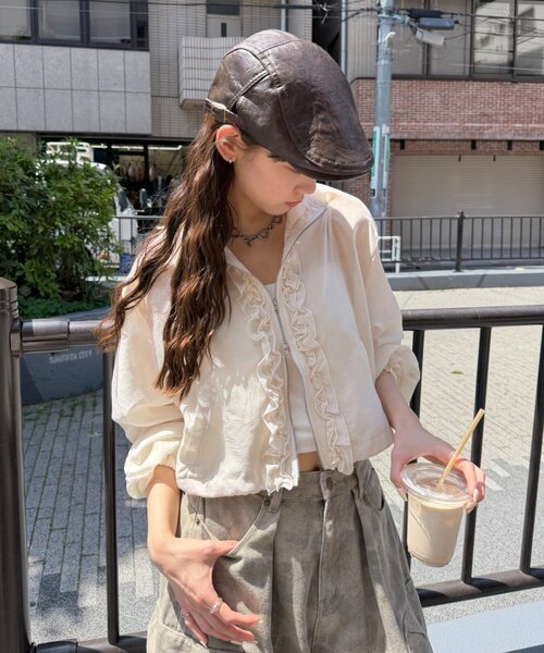 w closet(ダブルクローゼット)の「【2サイズ展開/羽織でも1枚でも◎】シアーフリルブルゾン(ブルゾン・レディース・ピンク/ブルー/ブラック/アイボリー/イエロー・MEDIUM/SMALL)」の18枚目の写真