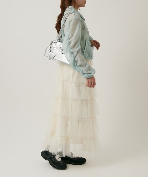 w closet(ダブルクローゼット)の「【2サイズ展開/羽織でも1枚でも◎】フリルシアーブルゾン(ブルゾン・レディース・ピンク/ブルー/ブラック/アイボリー/イエロー・MEDIUM/SMALL)」の7枚目の写真