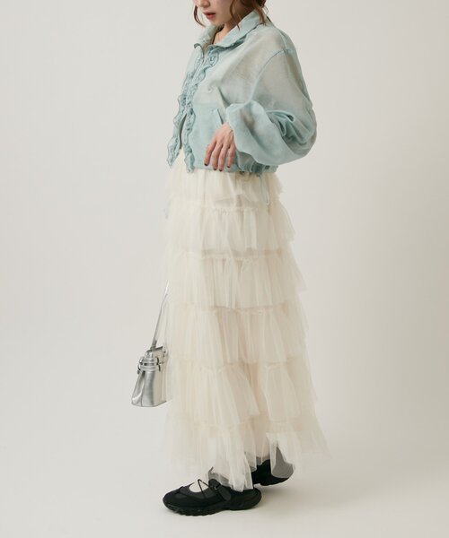 w closet(ダブルクローゼット)の「【2サイズ展開/羽織でも1枚でも◎】フリルシアーブルゾン(ブルゾン・レディース・ピンク/ブルー/ブラック/アイボリー/イエロー・MEDIUM/SMALL)」の8枚目の写真