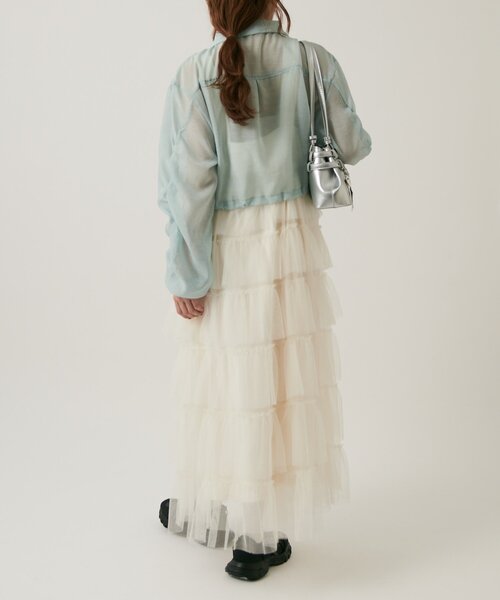 w closet(ダブルクローゼット)の「【2サイズ展開/羽織でも1枚でも◎】フリルシアーブルゾン(ブルゾン・レディース・ピンク/ブルー/ブラック/アイボリー/イエロー・MEDIUM/SMALL)」の9枚目の写真