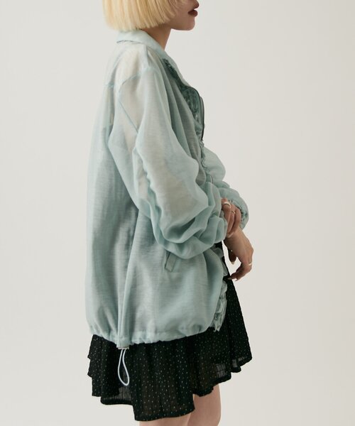 w closet(ダブルクローゼット)の「【2サイズ展開/羽織でも1枚でも◎】フリルシアーブルゾン(ブルゾン・レディース・ピンク/ブルー/ブラック/アイボリー/イエロー・MEDIUM/SMALL)」の13枚目の写真