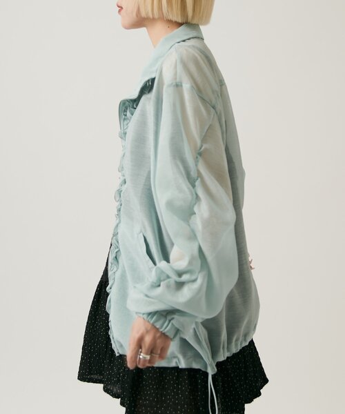 w closet(ダブルクローゼット)の「【2サイズ展開/羽織でも1枚でも◎】フリルシアーブルゾン(ブルゾン・レディース・ピンク/ブルー/ブラック/アイボリー/イエロー・MEDIUM/SMALL)」の14枚目の写真