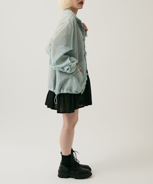 w closet(ダブルクローゼット)の「【2サイズ展開/羽織でも1枚でも◎】フリルシアーブルゾン(ブルゾン・レディース・ピンク/ブルー/ブラック/アイボリー/イエロー・MEDIUM/SMALL)」の17枚目の写真