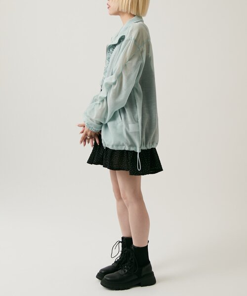 w closet(ダブルクローゼット)の「【2サイズ展開/羽織でも1枚でも◎】フリルシアーブルゾン(ブルゾン・レディース・ピンク/ブルー/ブラック/アイボリー/イエロー・MEDIUM/SMALL)」の18枚目の写真