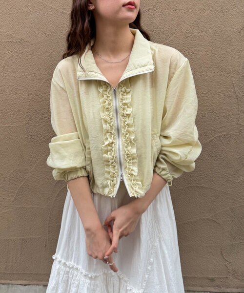 w closet(ダブルクローゼット)の「【2サイズ展開/羽織でも1枚でも◎】フリルシアーブルゾン(ブルゾン・レディース・ピンク/ブルー/ブラック/アイボリー/イエロー・MEDIUM/SMALL)」の20枚目の写真
