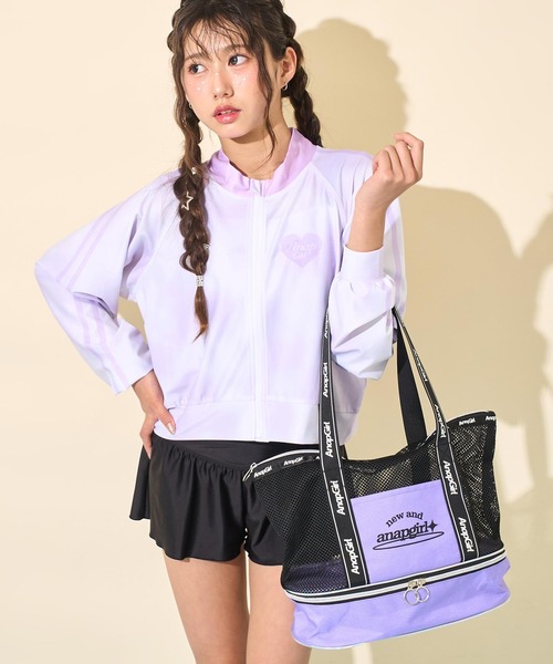 ANAP GiRL(アナップガール)の「2重底 メッシュトート(ショルダーバッグ・キッズ・パープル/ブラック・F)」の3枚目の写真