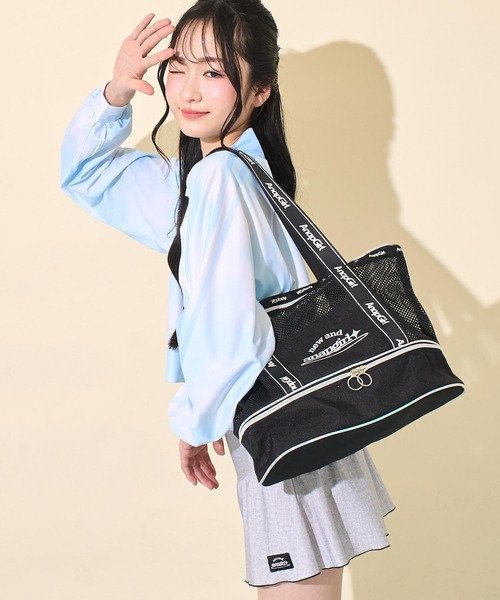 ANAP GiRL(アナップガール)の「2重底 メッシュトート(ショルダーバッグ・キッズ・パープル/ブラック・F)」の7枚目の写真