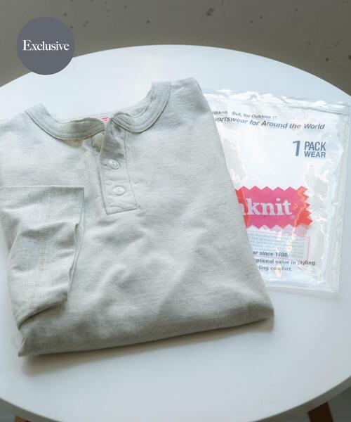 SENSE OF PLACE by URBAN RESEARCH(センスオブプレイスバイアーバンリサーチ)の「『別注』Healthknit×SENSE OF PLACE ヘンリーネックTシャツ(Tシャツ/カットソー・メンズ・オートミール/ブラック/グレー・MEDIUM/LARGE)」の1枚目の写真