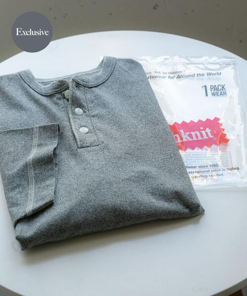 SENSE OF PLACE by URBAN RESEARCH(センスオブプレイスバイアーバンリサーチ)の「『別注』Healthknit×SENSE OF PLACE ヘンリーネックTシャツ(Tシャツ/カットソー・メンズ・オートミール/ブラック/グレー・MEDIUM/LARGE)」の3枚目の写真
