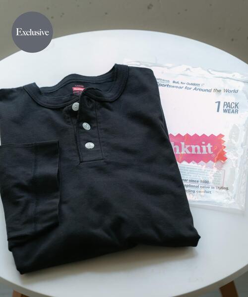 SENSE OF PLACE by URBAN RESEARCH(センスオブプレイスバイアーバンリサーチ)の「『別注』Healthknit×SENSE OF PLACE ヘンリーネックTシャツ(Tシャツ/カットソー・メンズ・オートミール/ブラック/グレー・MEDIUM/LARGE)」の2枚目の写真