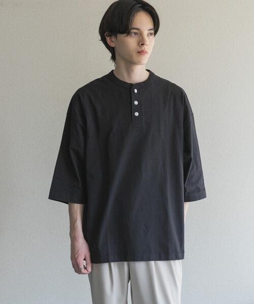 SENSE OF PLACE by URBAN RESEARCH(センスオブプレイスバイアーバンリサーチ)の「『別注』Healthknit×SENSE OF PLACE ヘンリーネックTシャツ(Tシャツ/カットソー・メンズ・オートミール/ブラック/グレー・MEDIUM/LARGE)」の8枚目の写真