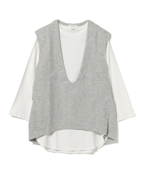 BEAMS HEART(ビームスハート)の「Vネック ベスト ロングTシャツ セット(Tシャツ/カットソー・レディース・チャコールグレー/ブラウン/グレー・FREE)」の2枚目の写真