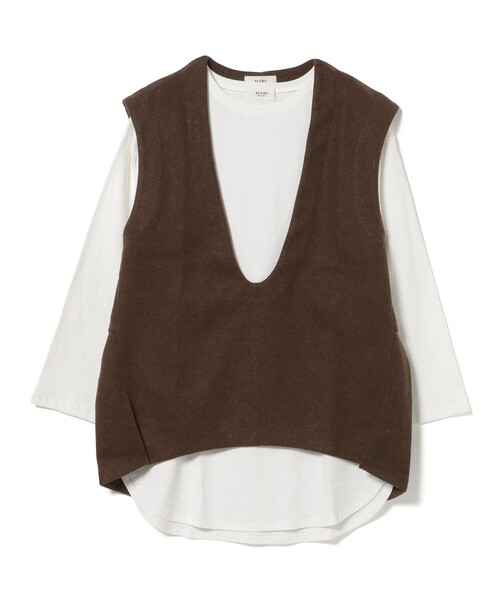 BEAMS HEART(ビームスハート)の「Vネック ベスト ロングTシャツ セット(Tシャツ/カットソー・レディース・チャコールグレー/ブラウン/グレー・FREE)」の6枚目の写真