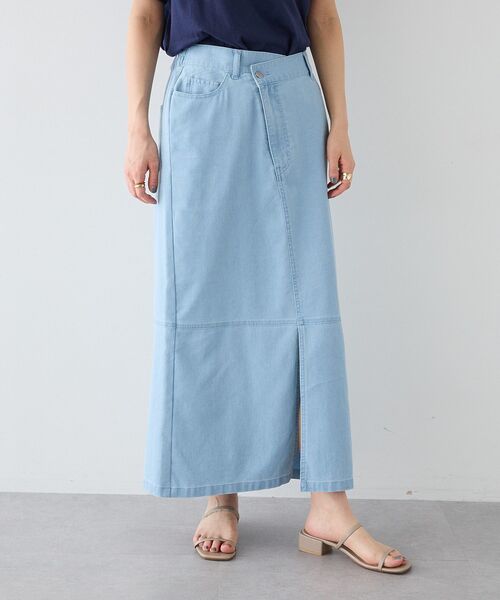 CRAFT STANDARD BOUTIQUE(クラフトスタンダードブティック)の「接触冷感 アシンメトリーデニムスカート(スカート・レディース・ライトインディゴブルー/インディゴブルー/ブラック・L/M)」の3枚目の写真