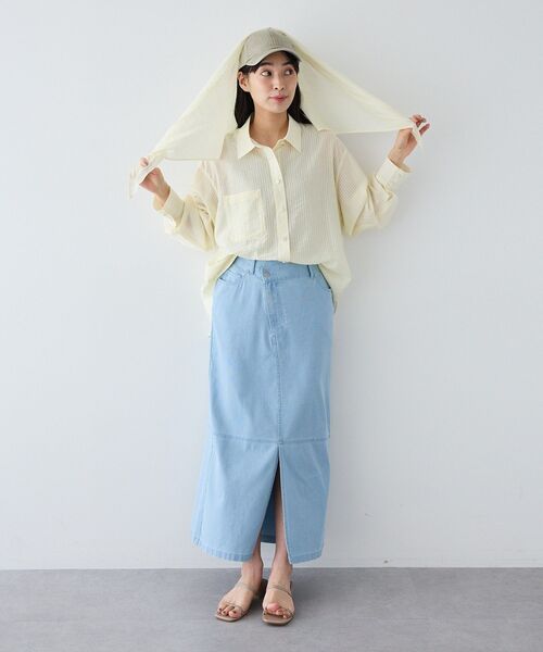 CRAFT STANDARD BOUTIQUE(クラフトスタンダードブティック)の「接触冷感 アシンメトリーデニムスカート(スカート・レディース・ライトインディゴブルー/インディゴブルー/ブラック・L/M)」の18枚目の写真