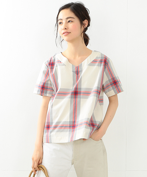 BEAMS BOY(ビームスボーイ)の「BEAMS BOY / ボーイ ビッグタータンチェック 半袖シャツ(シャツ/ブラウス・レディース・ナチュラル/サックスブルー/ネイビー・ONE SIZE)」の2枚目の写真