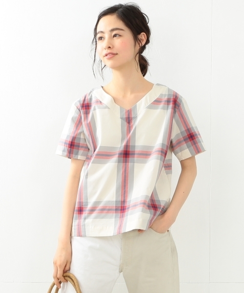 BEAMS BOY(ビームスボーイ)の「BEAMS BOY / ボーイ ビッグタータンチェック 半袖シャツ(シャツ/ブラウス・レディース・ナチュラル/サックスブルー/ネイビー・ONE SIZE)」の4枚目の写真