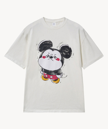 フェードウォッシングクライング_ミッキー_ Tシャツ (ホワイト)
