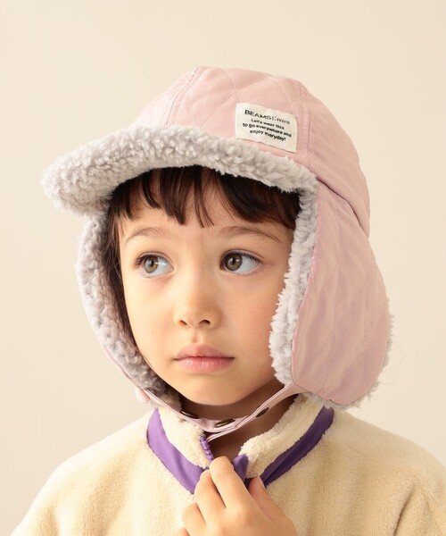 BEAMS mini(ビームスミニ)の「キルティング イヤー キャップ 2026FW(ハット・キッズ・グリーン系その他5/チャコールグレー/ピンク・ONE SIZE)」の4枚目の写真
