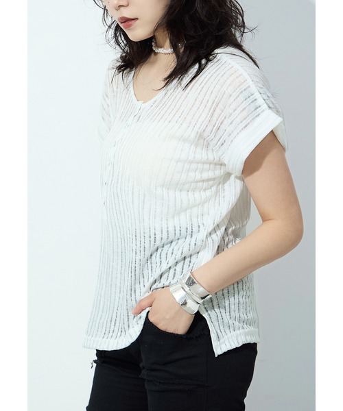 Fashion Letter(ファッションレター)の「針抜きシアーリブ ヘンリーネックカットソー(Tシャツ/カットソー・レディース・オフホワイト/ブラック/チャコール/モカ・M)」の10枚目の写真