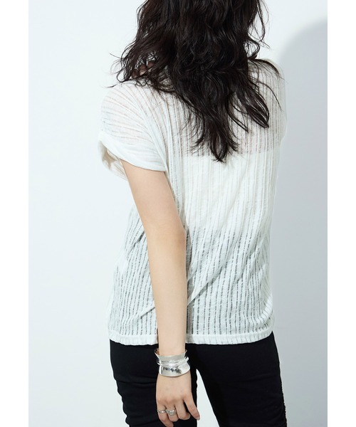 Fashion Letter(ファッションレター)の「針抜きシアーリブ ヘンリーネックカットソー(Tシャツ/カットソー・レディース・オフホワイト/ブラック/チャコール/モカ・M)」の11枚目の写真