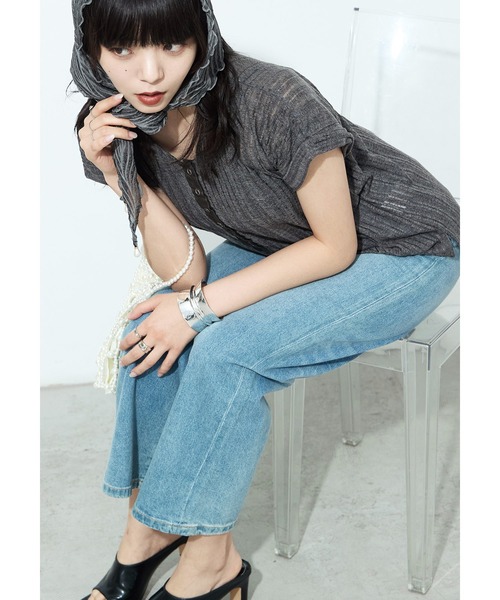 Fashion Letter(ファッションレター)の「針抜きシアーリブ ヘンリーネックカットソー(Tシャツ/カットソー・レディース・オフホワイト/ブラック/チャコール/モカ・M)」の15枚目の写真