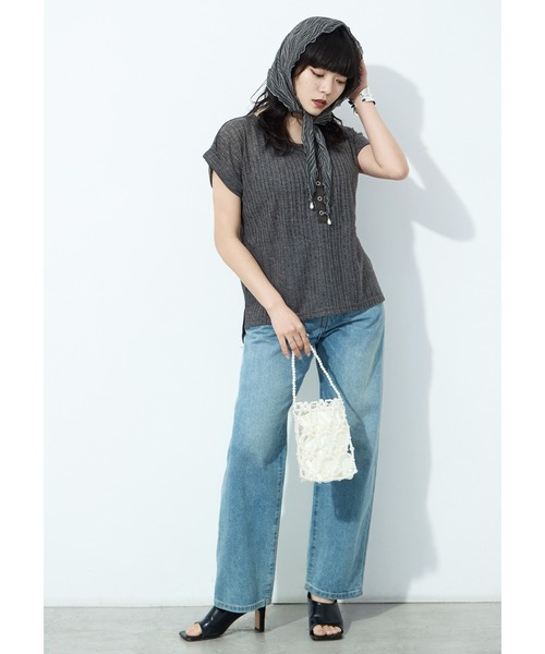 Fashion Letter(ファッションレター)の「針抜きシアーリブ ヘンリーネックカットソー(Tシャツ/カットソー・レディース・オフホワイト/ブラック/チャコール/モカ・M)」の17枚目の写真