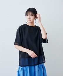 ＩＥＤＩＴ　吸汗速乾カットソードッキングのソフトオーガンジーシアーレイヤードトップス