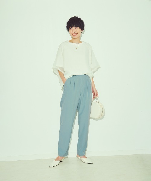 IEDIT(イディット)の「IEDIT 吸汗速乾カットソードッキングのソフトオーガンジーシアーレイヤードトップス(Tシャツ/カットソー・レディース・オフホワイト/ブラック・L/LL/3L/S/M)」の5枚目の写真