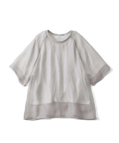 IEDIT(イディット)の「IEDIT 吸汗速乾カットソードッキングのソフトオーガンジーシアーレイヤードトップス(Tシャツ/カットソー・レディース・オフホワイト/ブラック・L/LL/3L/S/M)」の13枚目の写真