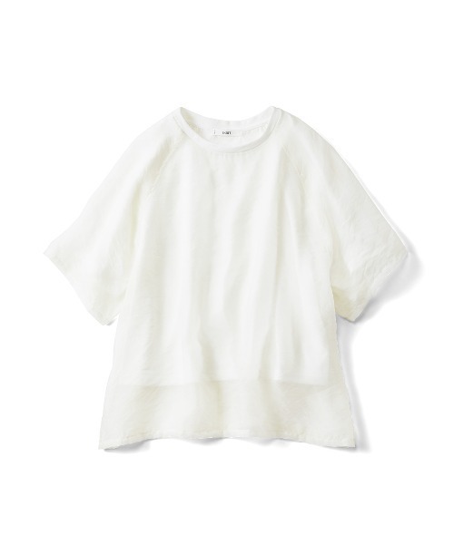IEDIT(イディット)の「IEDIT 吸汗速乾カットソードッキングのソフトオーガンジーシアーレイヤードトップス(Tシャツ/カットソー・レディース・オフホワイト/ブラック・L/LL/3L/S/M)」の11枚目の写真