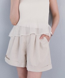 ベルト付きタックデザインロールアップショートパンツ