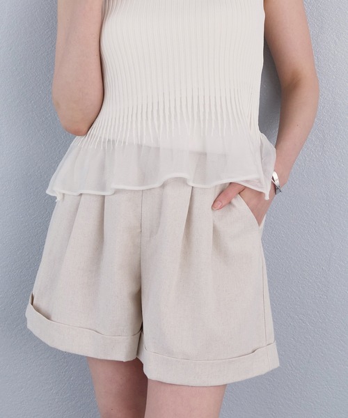 murea(ミュレア)の「ベルト付きタックデザインロールアップショートパンツ(その他パンツ・レディース・アイボリー/カーキ/ブラウン・FREE)」の2枚目の写真