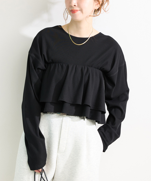 B.C STOCK(ベーセーストック)の「《追加2》《2点セット》【WEB限定】フリルビスチェレイヤードロンTEE(Tシャツ/カットソー・レディース・ホワイト系その他/ホワイト/ブラック/ブラック系その他・FREE)」の3枚目の写真