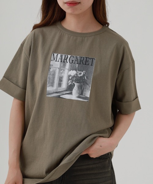 Arinomama（アリノママ）の「16s空紡糸天竺 220g/㎡ グラフィックフォトTシャツ 半袖（Tシャツ/カットソー・レディース・ブラック/オフホワイト/杢グレー/カーキ・FREE）」の4枚目の写真