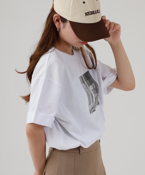 Arinomama（アリノママ）の「16s空紡糸天竺 220g/㎡ グラフィックフォトTシャツ 半袖（Tシャツ/カットソー・レディース・ブラック/オフホワイト/杢グレー/カーキ・FREE）」の8枚目の写真
