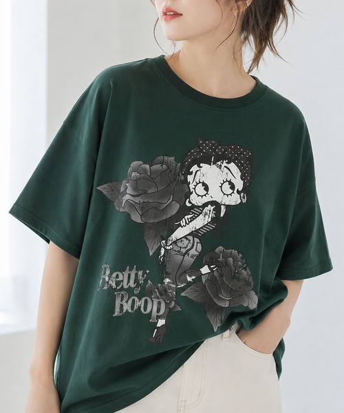 GLAMOROUS JANE(グラマラスジェーン)の「BETTY BOOPモノトーンフラワープリントTシャツ(Tシャツ/カットソー・レディース・モスグリーン/ブラック/オフホワイト・FREE)」の6枚目の写真