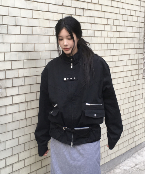 PLACESTUDIOMAN（プレイススタジオメンズ）の「ハイネックスタンダードアイレットビジョーポイントコットンブルゾンツーウェイジャケット[ブラック]（デニムジャケット・メンズ・ブラック・FREE）」の6枚目の写真