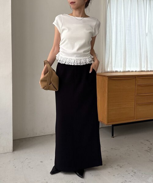 CAPRICIEUX LE'MAGE(カプリシューレマージュ)の「【前後2way】裾レースミニ袖T(Tシャツ/カットソー・レディース・ホワイト/ブラック/グレー・FREE)」の5枚目の写真