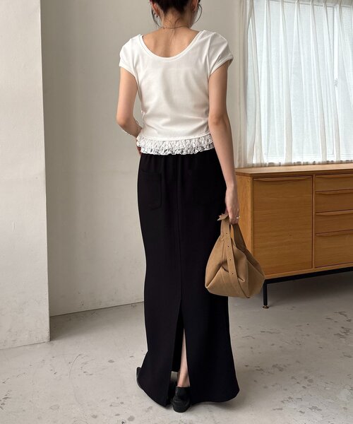 CAPRICIEUX LE'MAGE(カプリシューレマージュ)の「【前後2way】裾レースミニ袖T(Tシャツ/カットソー・レディース・ホワイト/ブラック/グレー・FREE)」の6枚目の写真