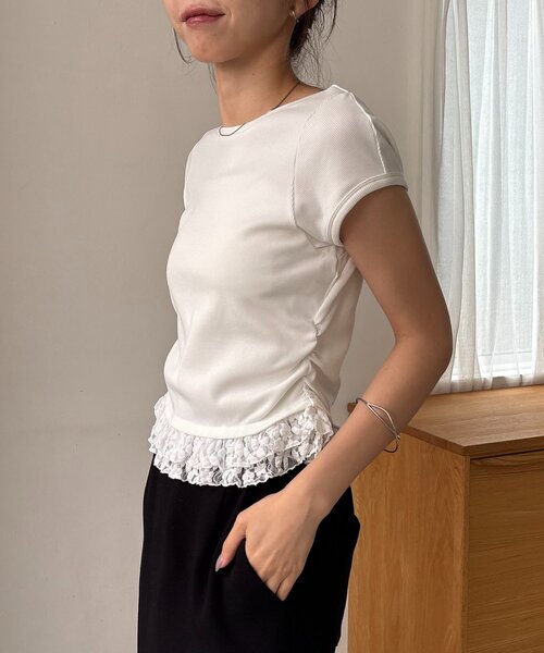 CAPRICIEUX LE'MAGE(カプリシューレマージュ)の「【前後2way】裾レースミニ袖T(Tシャツ/カットソー・レディース・ホワイト/ブラック/グレー・FREE)」の7枚目の写真