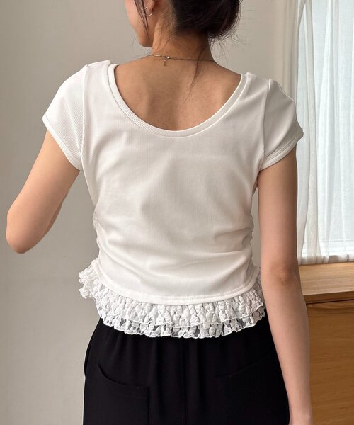 CAPRICIEUX LE'MAGE(カプリシューレマージュ)の「【前後2way】裾レースミニ袖T(Tシャツ/カットソー・レディース・ホワイト/ブラック/グレー・FREE)」の9枚目の写真