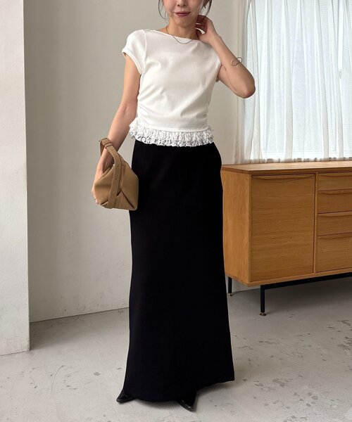 CAPRICIEUX LE'MAGE(カプリシューレマージュ)の「【前後2way】裾レースミニ袖T(Tシャツ/カットソー・レディース・ホワイト/ブラック/グレー・FREE)」の10枚目の写真