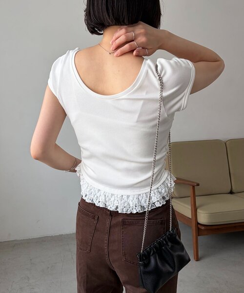 CAPRICIEUX LE'MAGE(カプリシューレマージュ)の「【前後2way】裾レースミニ袖T(Tシャツ/カットソー・レディース・ホワイト/ブラック/グレー・FREE)」の14枚目の写真