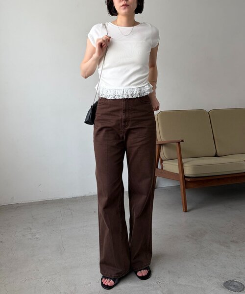 CAPRICIEUX LE'MAGE(カプリシューレマージュ)の「【前後2way】裾レースミニ袖T(Tシャツ/カットソー・レディース・ホワイト/ブラック/グレー・FREE)」の19枚目の写真