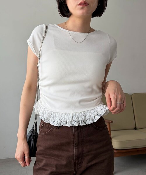 CAPRICIEUX LE'MAGE(カプリシューレマージュ)の「【前後2way】裾レースミニ袖T(Tシャツ/カットソー・レディース・ホワイト/ブラック/グレー・FREE)」の20枚目の写真